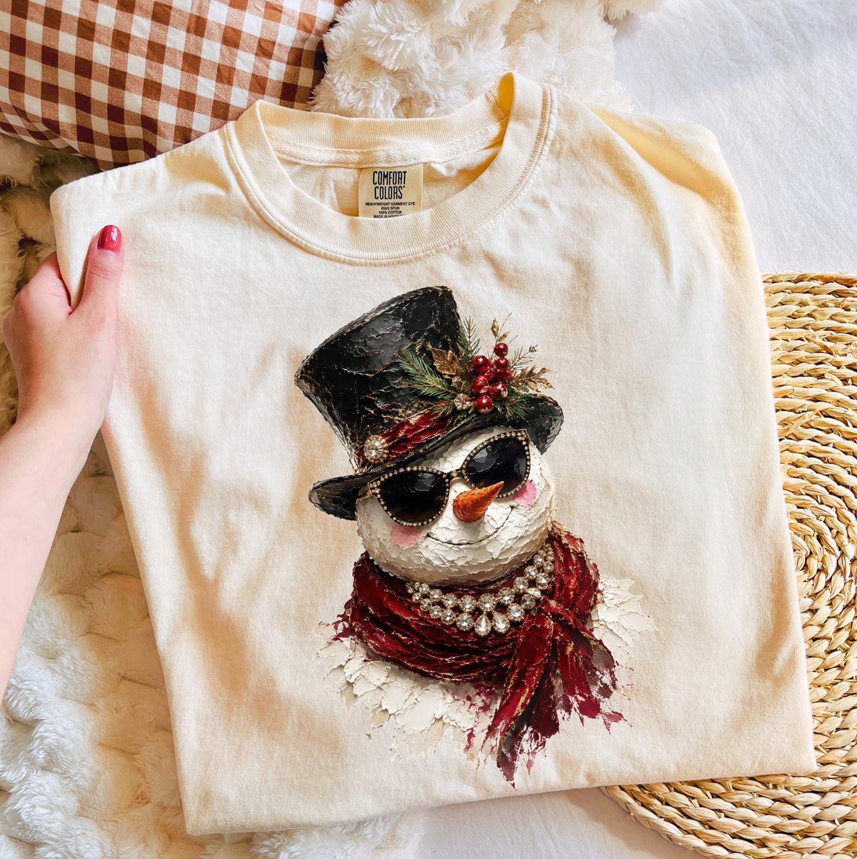 Glam Snowman Comfort Colors® Shirt, Christmas Season Women Tee, Snowman Holiday Gift Crewneck