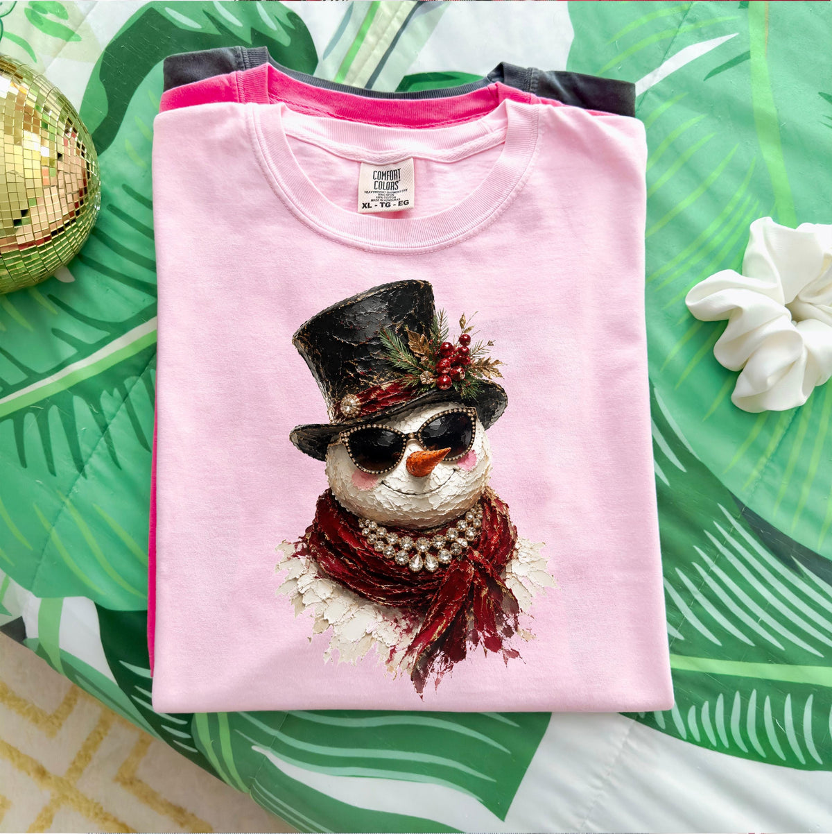 Glam Snowman Comfort Colors® Shirt, Christmas Season Women Tee, Snowman Holiday Gift Crewneck