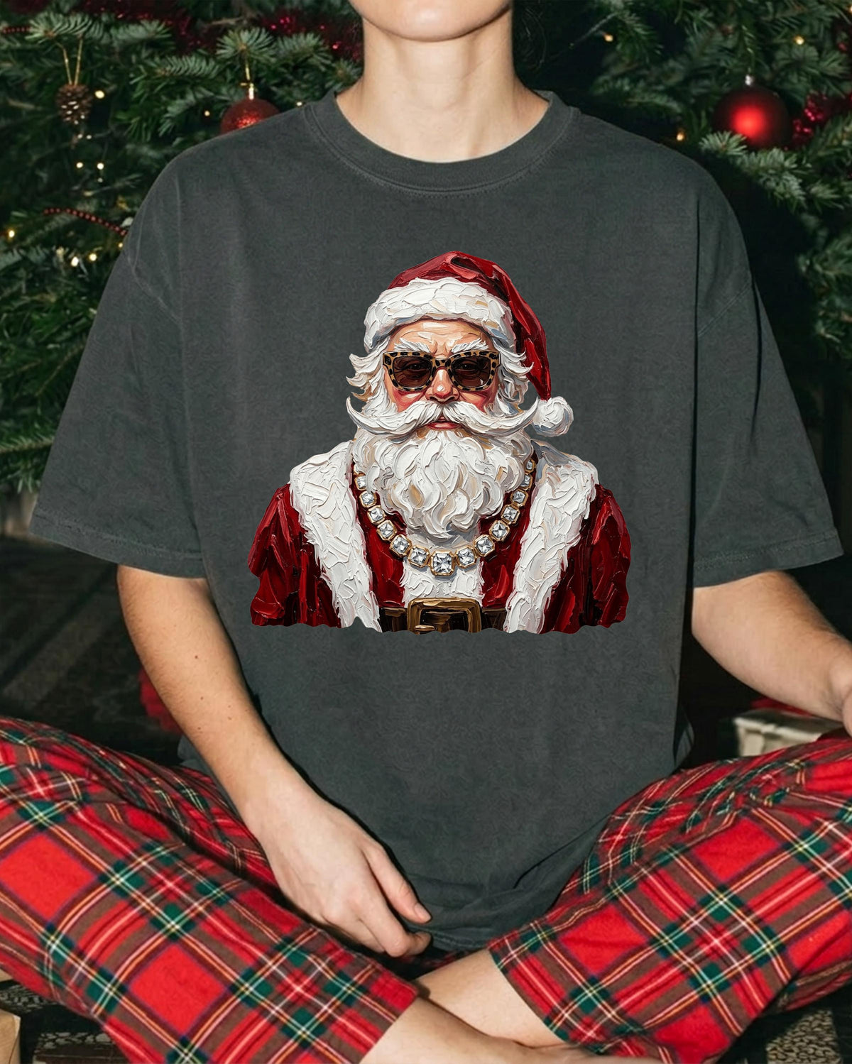 Glam Santa Comfort Colors® Shirt, Christmas Season Santa Tee, Preppy Holiday Gift Crewneck