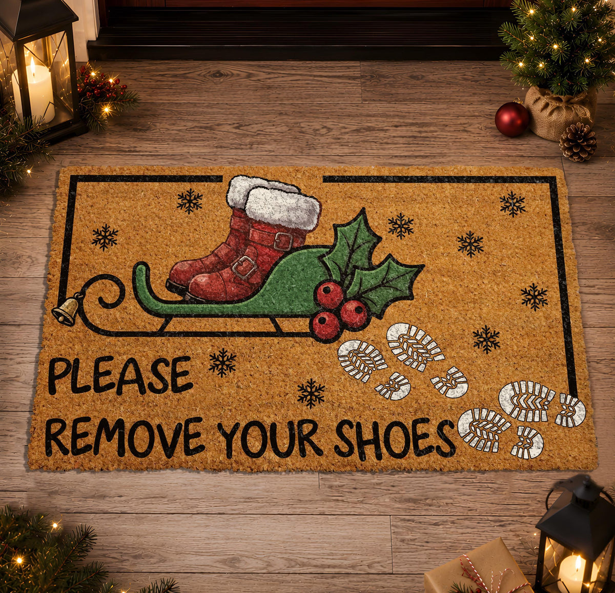 Christmas Santa Boots Doormat – Please Remove Shoes Coir Rug (18"x30")