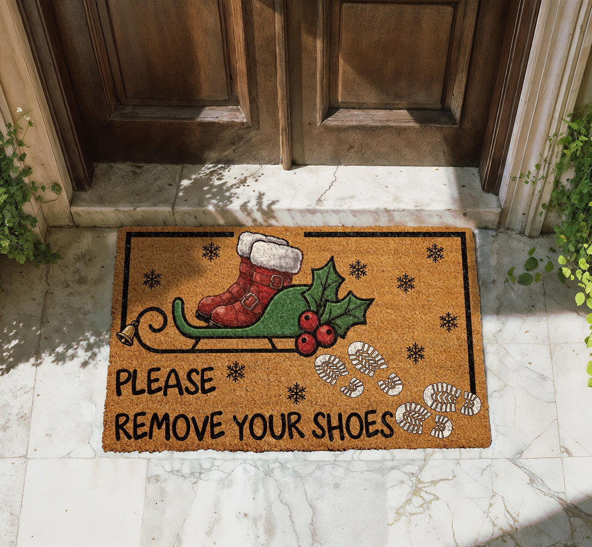 Christmas Santa Boots Doormat – Please Remove Shoes Coir Rug (18"x30")