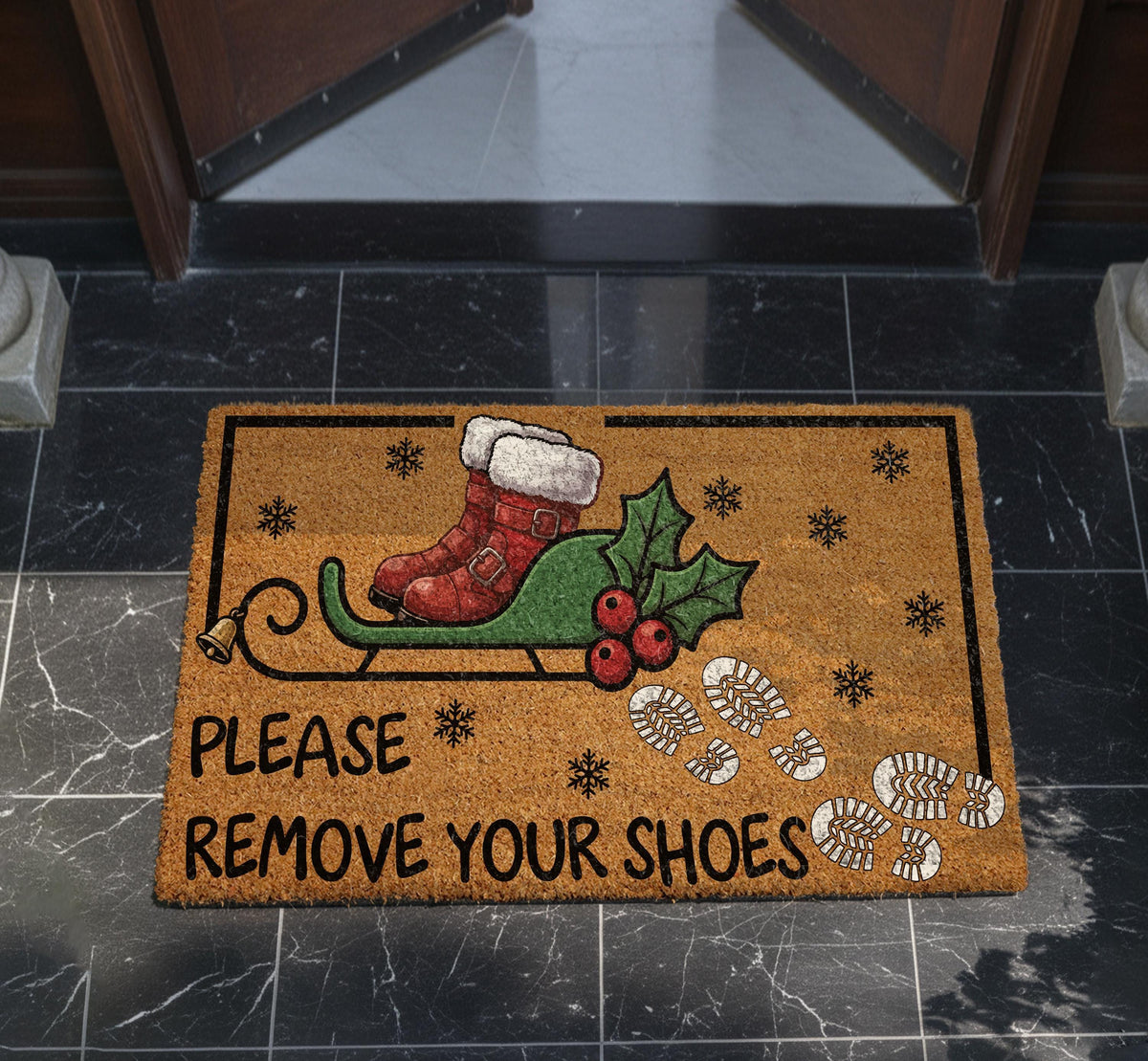 Christmas Santa Boots Doormat – Please Remove Shoes Coir Rug (18"x30")