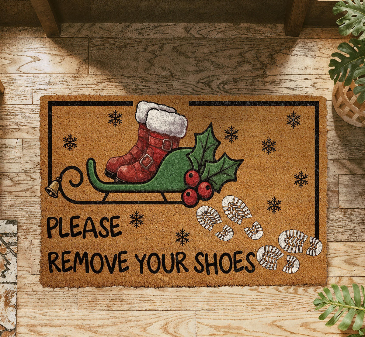 Christmas Santa Boots Doormat – Please Remove Shoes Coir Rug (18"x30")