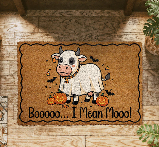 Spooky Ghost Cow Doormat – Halloween Welcome Mat (Coir)