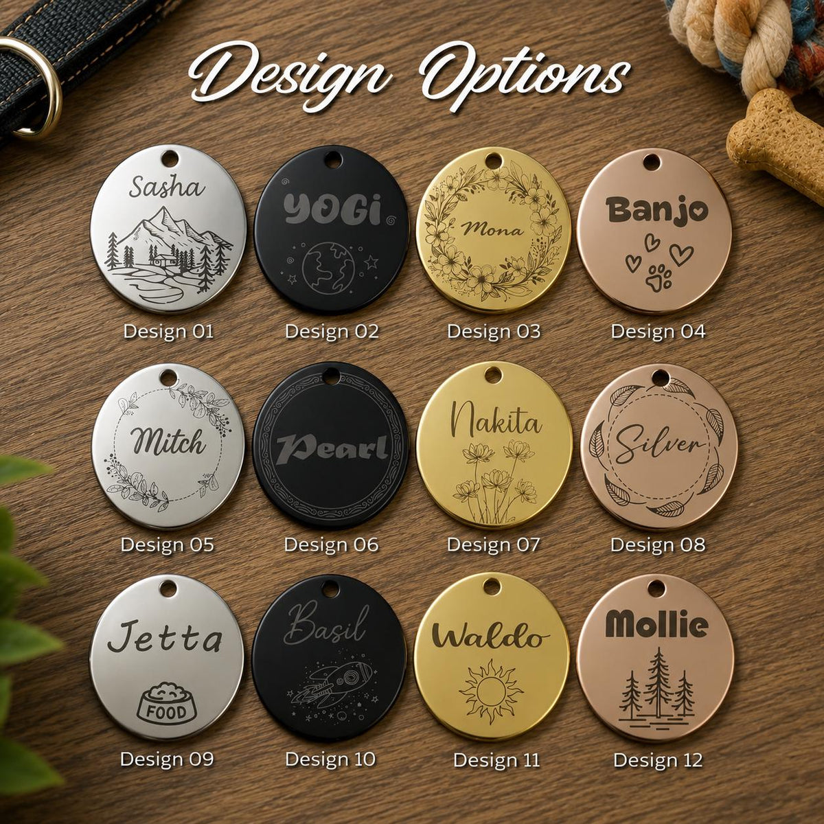 Personalized Stainless Steel Pet ID Tag, Engraved Dog Cat Collar Charm