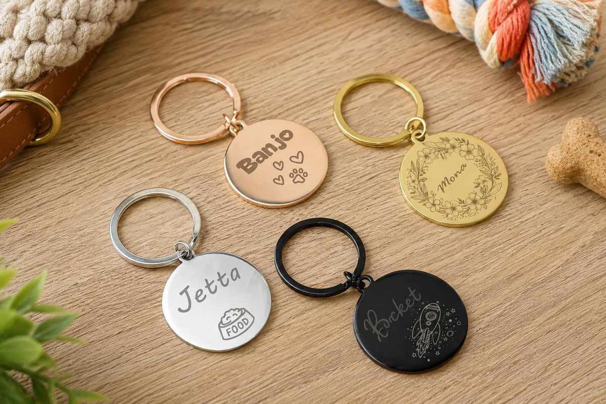 Personalized Stainless Steel Pet ID Tag, Engraved Dog Cat Collar Charm