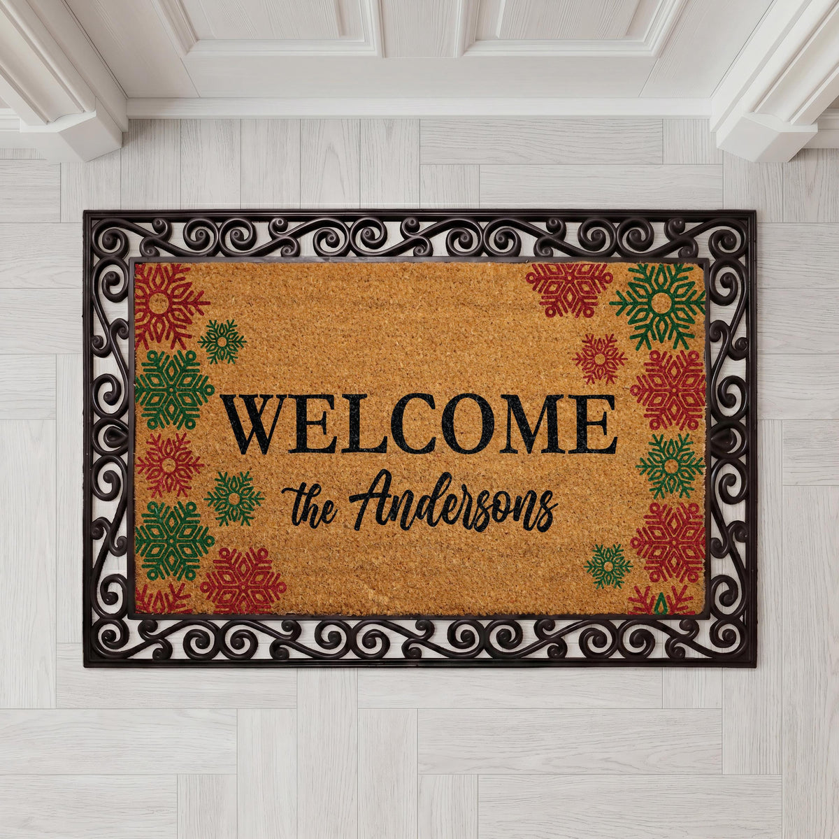Custom Winter Welcome Doormat With Snowflake Design | Faux Coir | Non-slip Backing | Personalized Gift