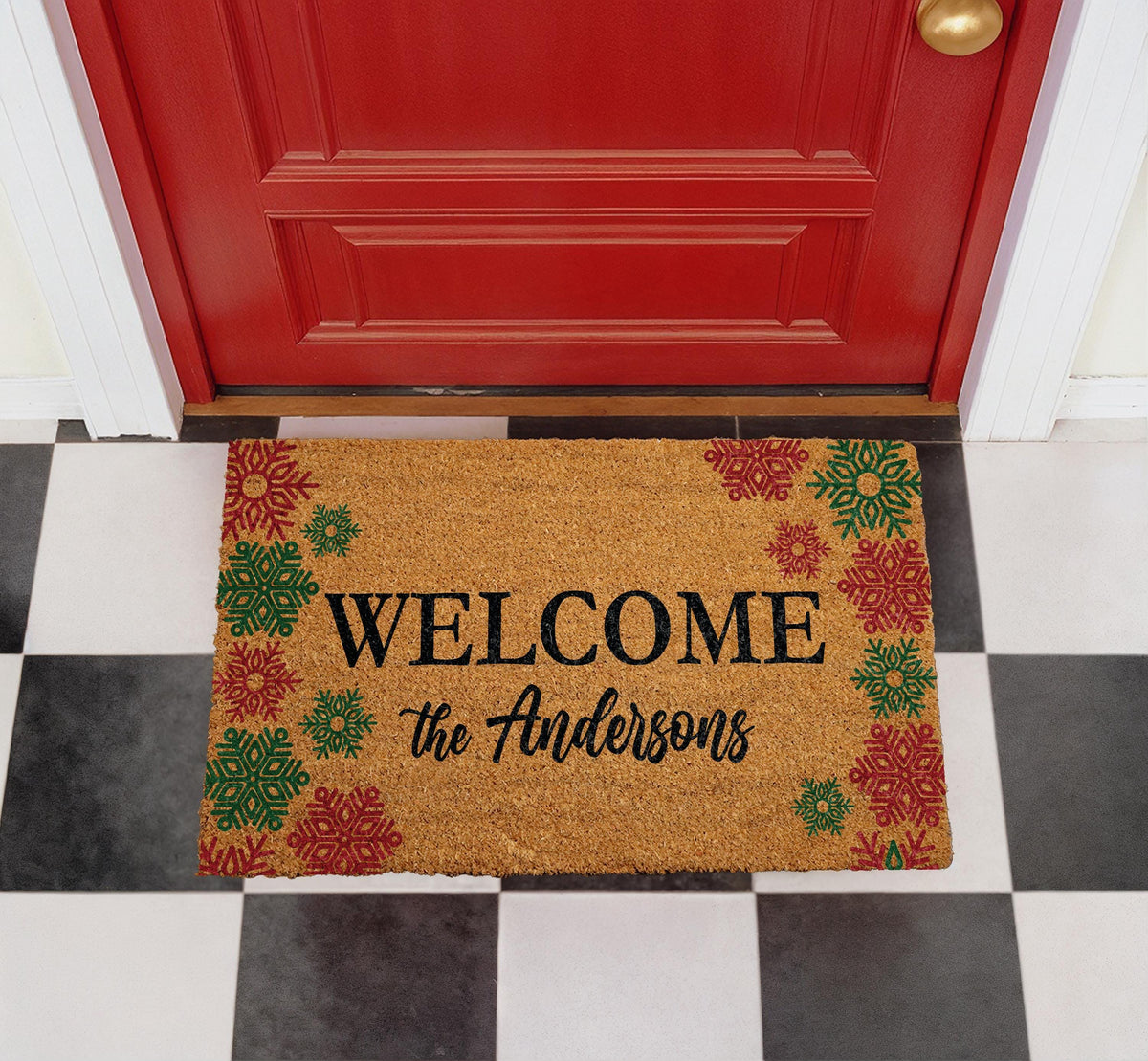 Custom Winter Welcome Doormat With Snowflake Design | Faux Coir | Non-slip Backing | Personalized Gift