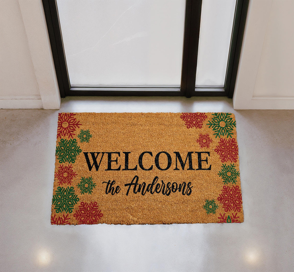 Custom Winter Welcome Doormat With Snowflake Design | Faux Coir | Non-slip Backing | Personalized Gift