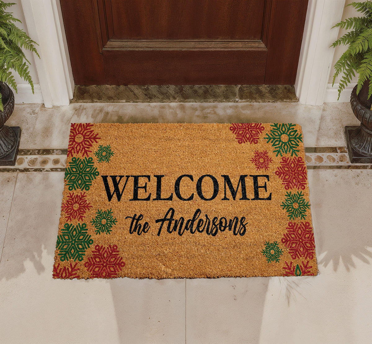 Custom Winter Welcome Doormat With Snowflake Design | Faux Coir | Non-slip Backing | Personalized Gift