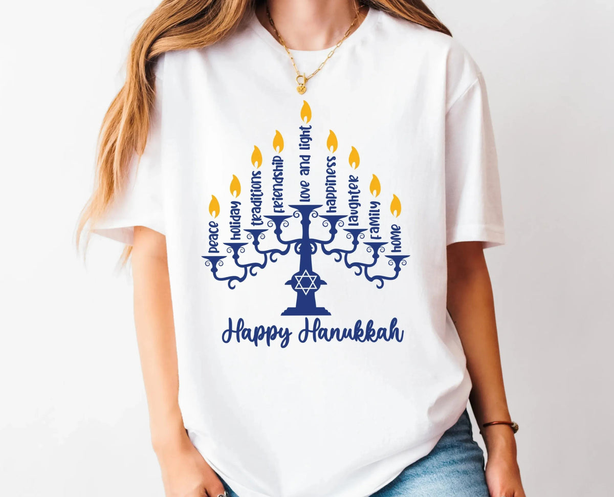 Happy Hanukkah Comfort Colors® Shirt, Religious Inspirational T-Shirt, Jewish Holiday Tee