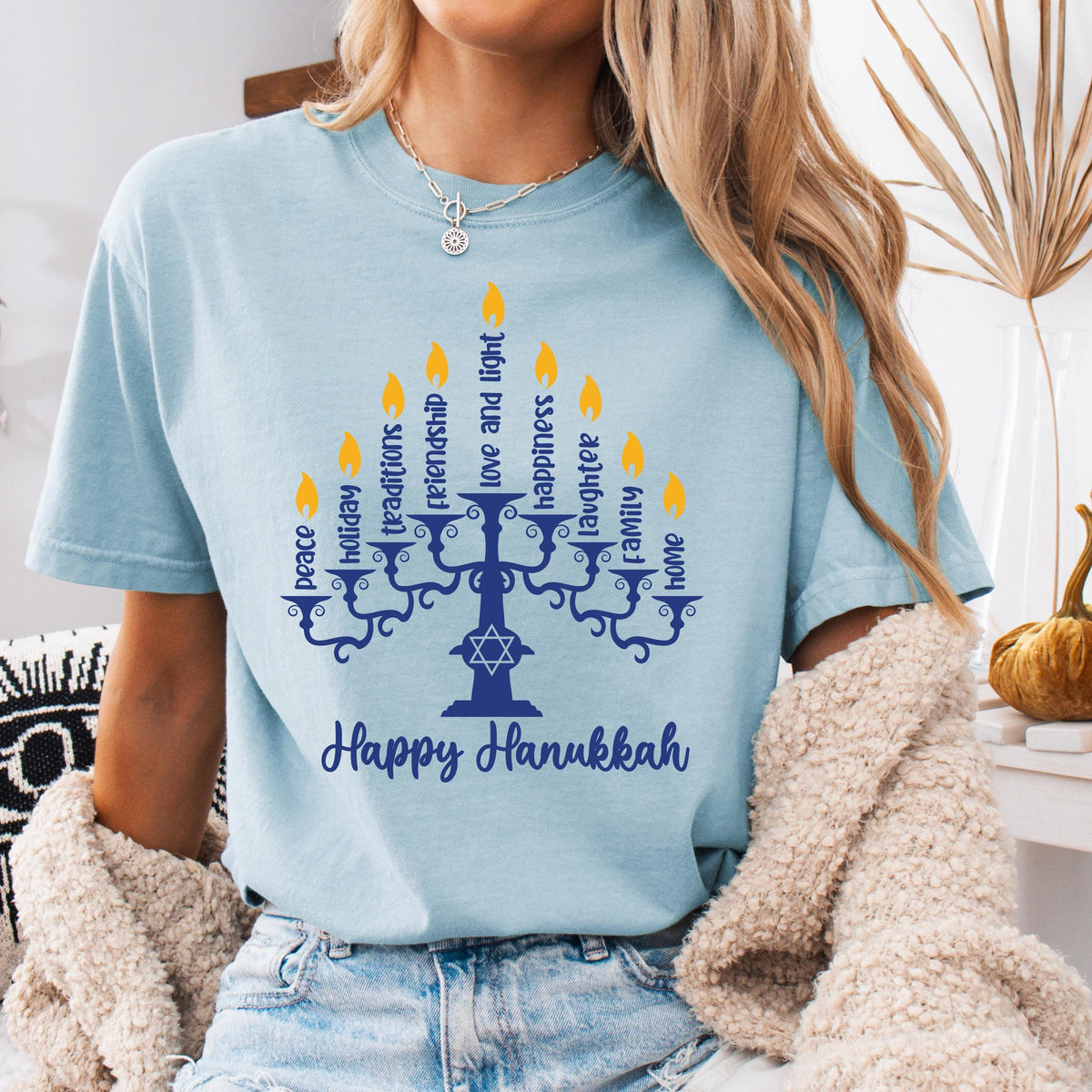 Happy Hanukkah Comfort Colors® Shirt, Religious Inspirational T-Shirt, Jewish Holiday Tee