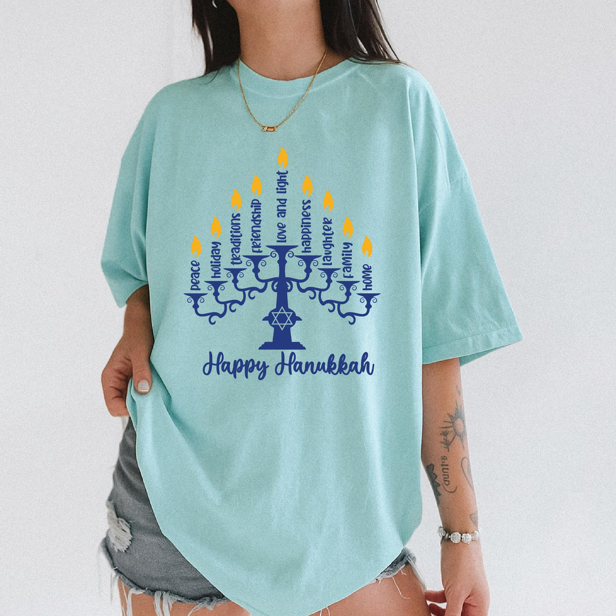 Happy Hanukkah Comfort Colors® Shirt, Religious Inspirational T-Shirt, Jewish Holiday Tee