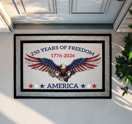 Freedom America Doormat, USA Anniversary Welcome Mat, American Housewarming Gift, Patriotic Front Porch Rug
