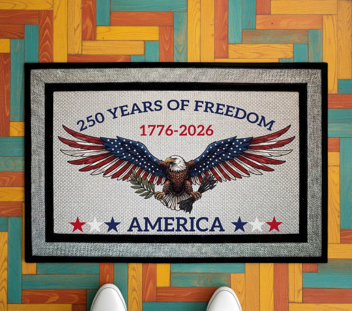 Freedom America Doormat, USA Anniversary Welcome Mat, American Housewarming Gift, Patriotic Front Porch Rug