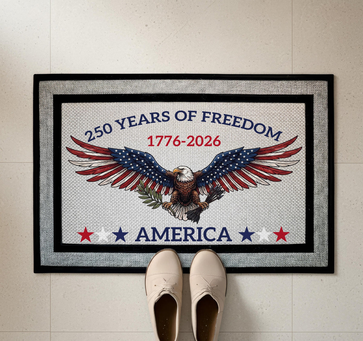 Freedom America Doormat, USA Anniversary Welcome Mat, American Housewarming Gift, Patriotic Front Porch Rug
