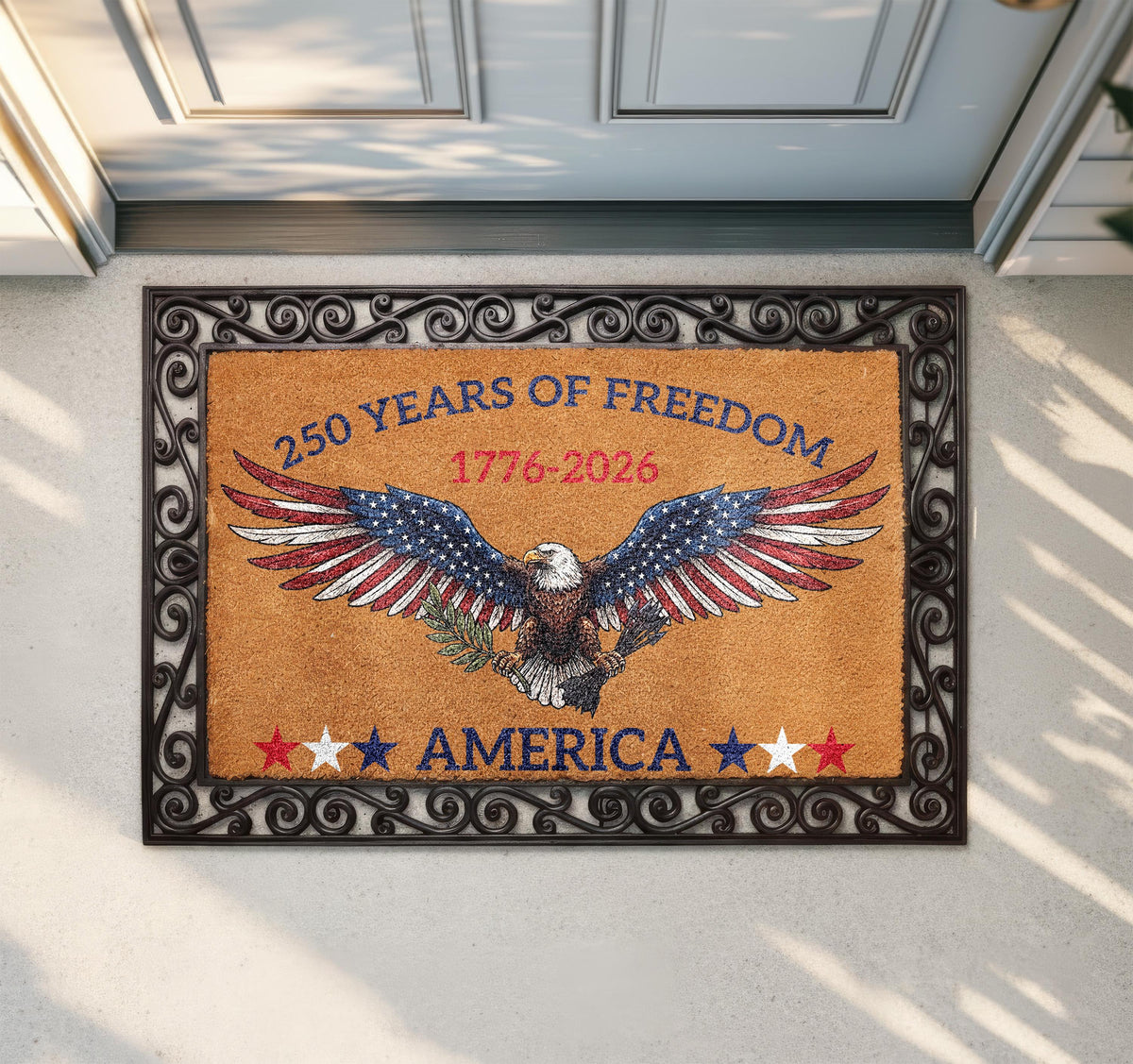 Freedom America Doormat, USA Anniversary Welcome Mat, American Housewarming Gift, Patriotic Front Porch Coir Rug