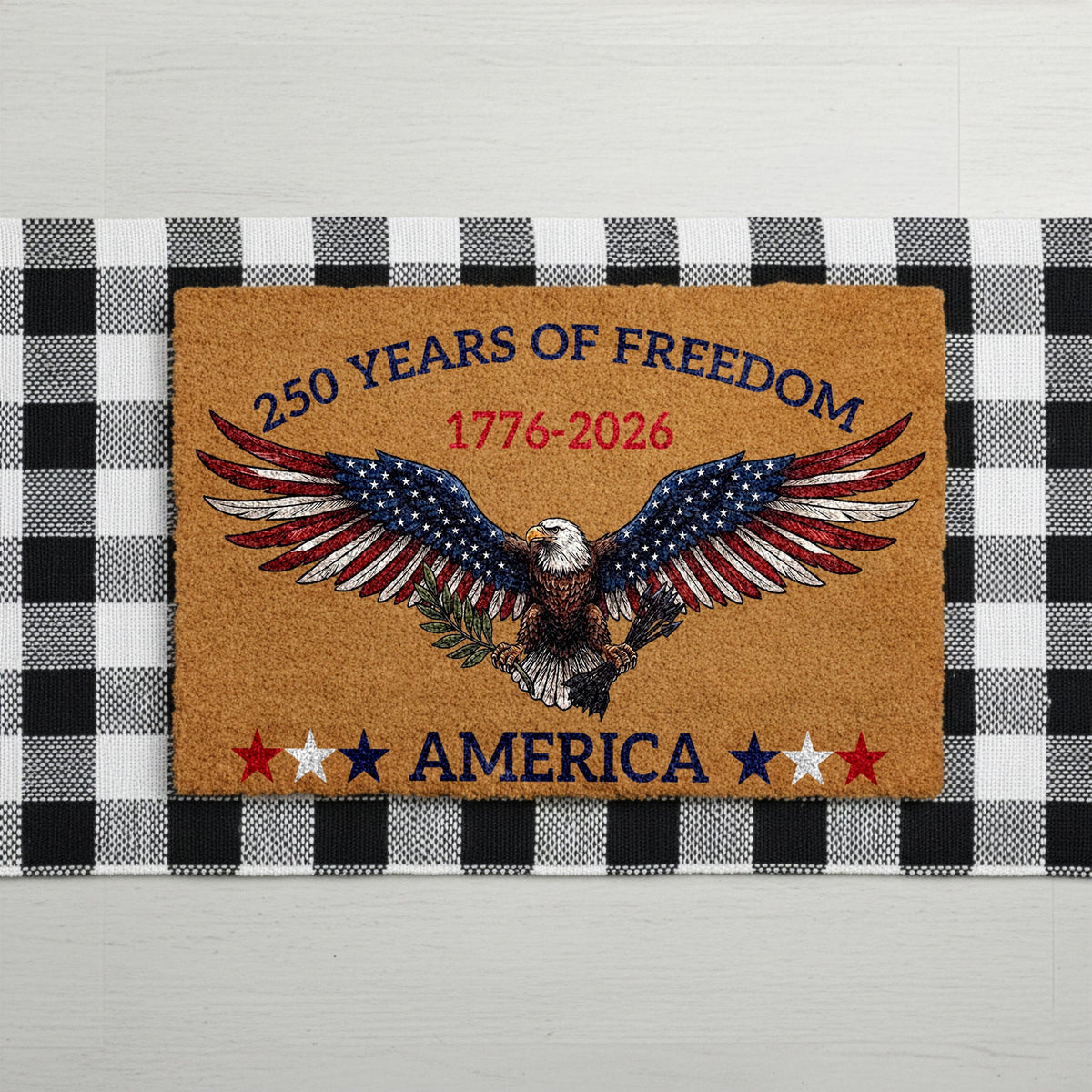 Freedom America Doormat, USA Anniversary Welcome Mat, American Housewarming Gift, Patriotic Front Porch Coir Rug