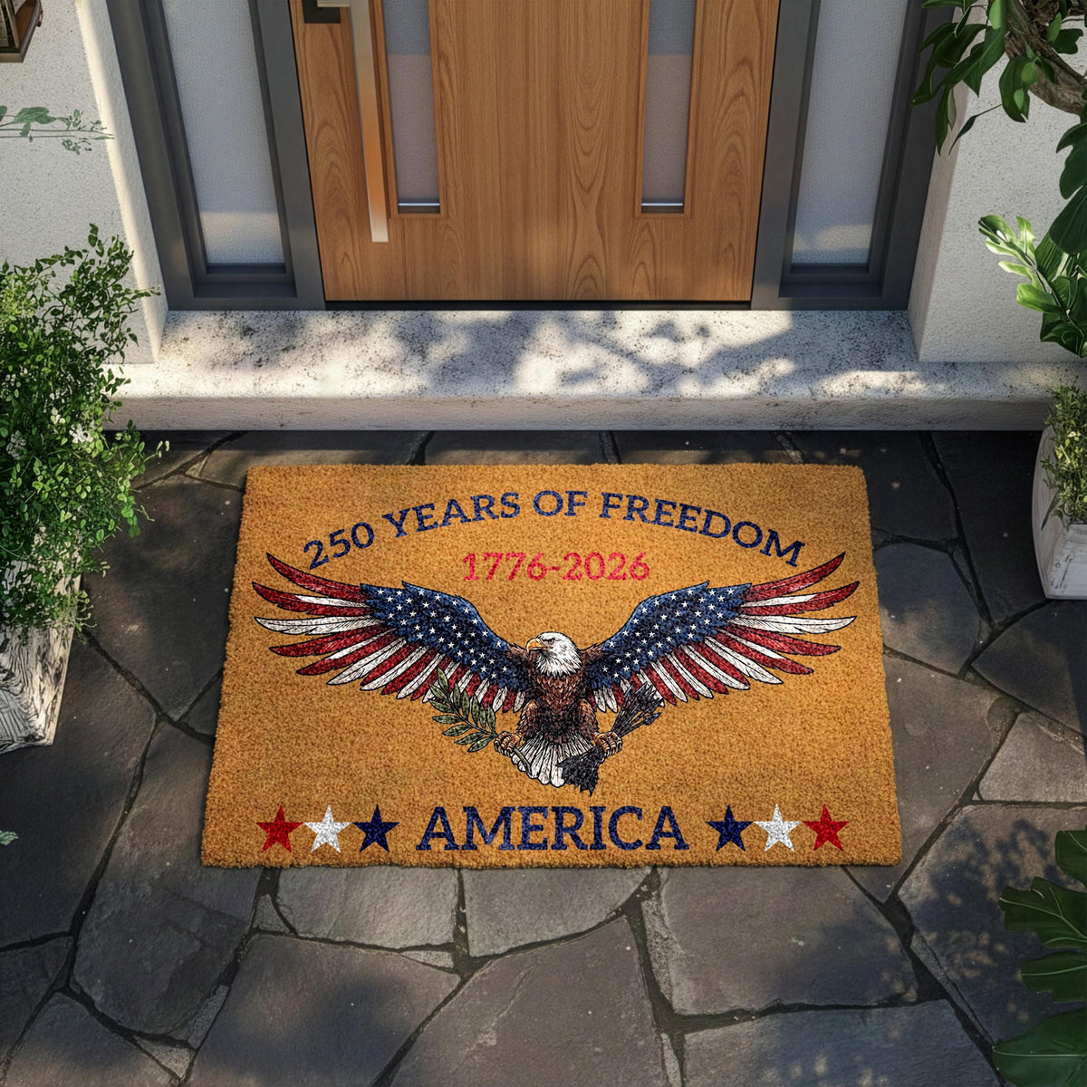 Freedom America Doormat, USA Anniversary Welcome Mat, American Housewarming Gift, Patriotic Front Porch Coir Rug