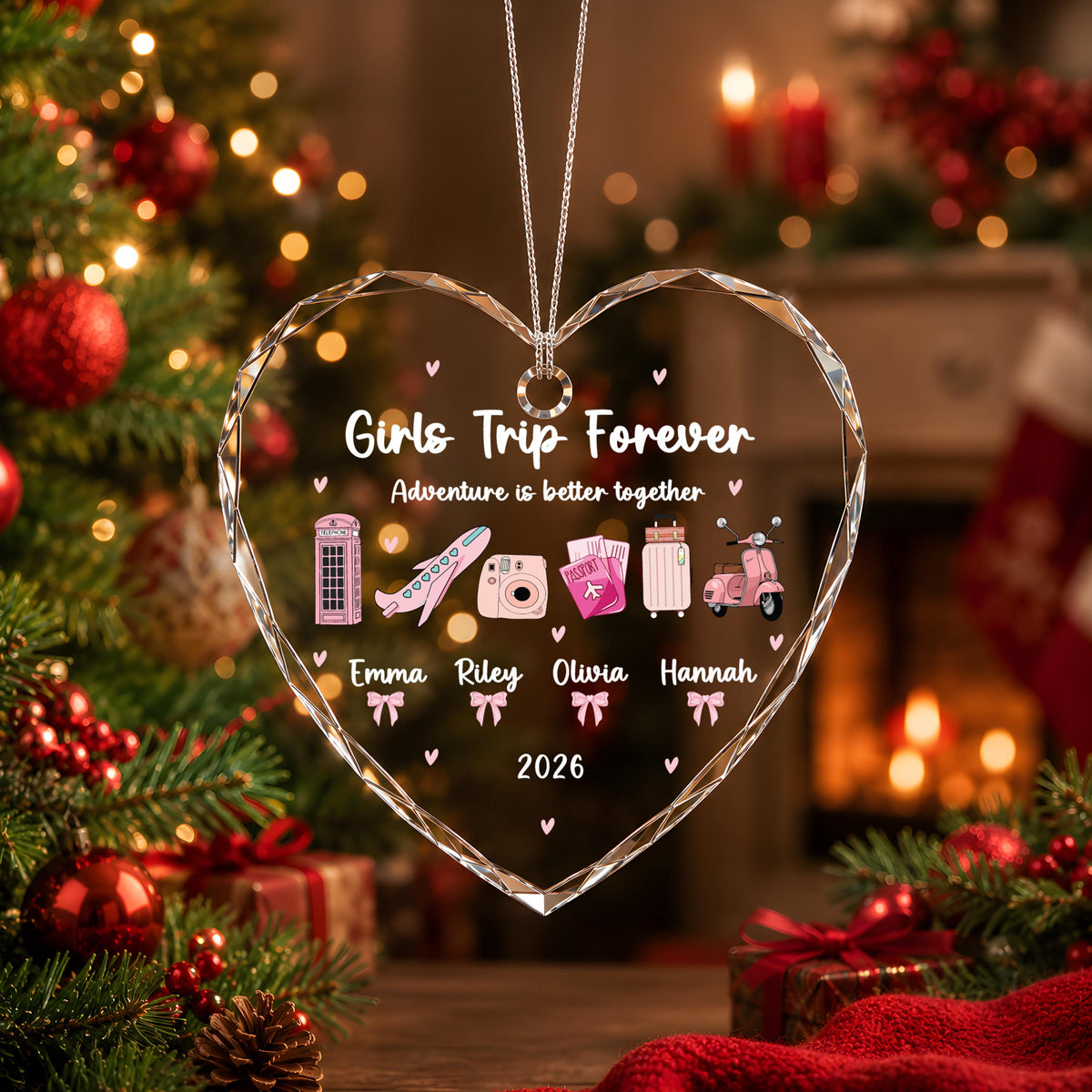 Personalized Girls Trip Glass Ornament, Custom Friendship Keepsake (2026)