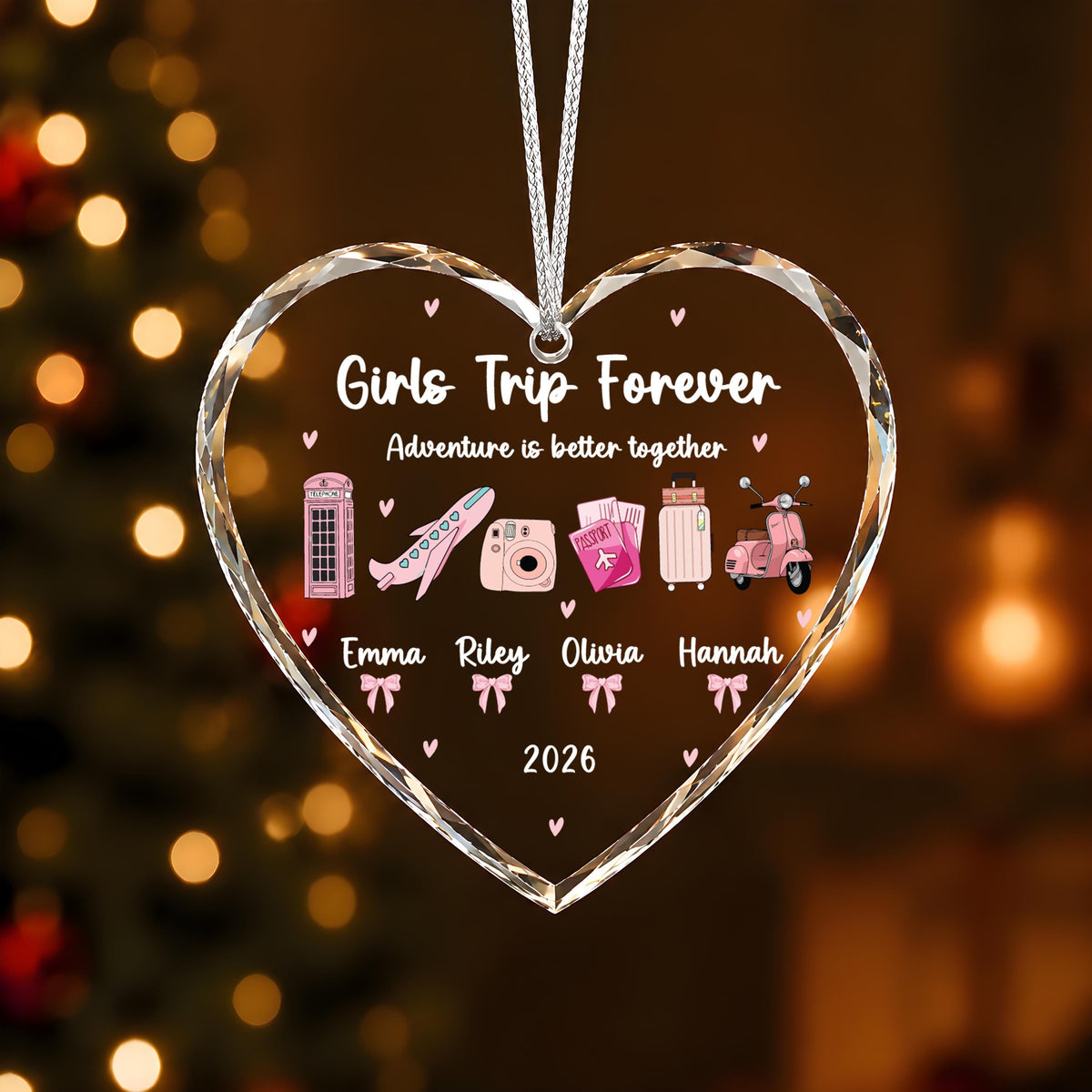 Personalized Girls Trip Glass Ornament, Custom Friendship Keepsake (2026)