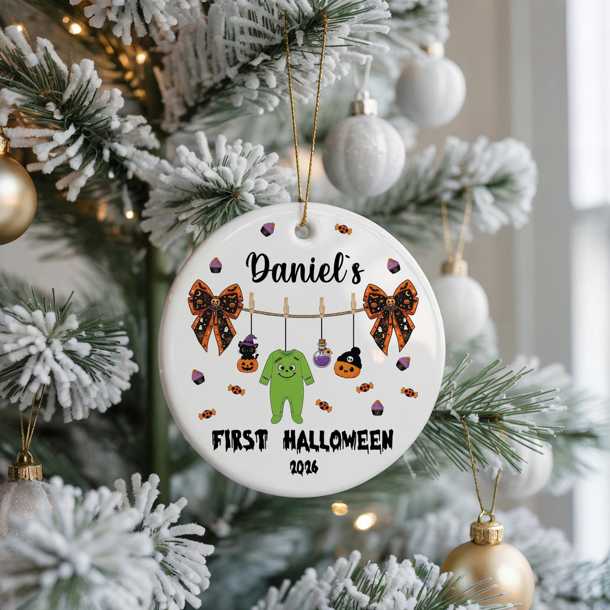 Personalized Baby First Halloween Ornament, Custom Name Ceramic Keepsake (2026)