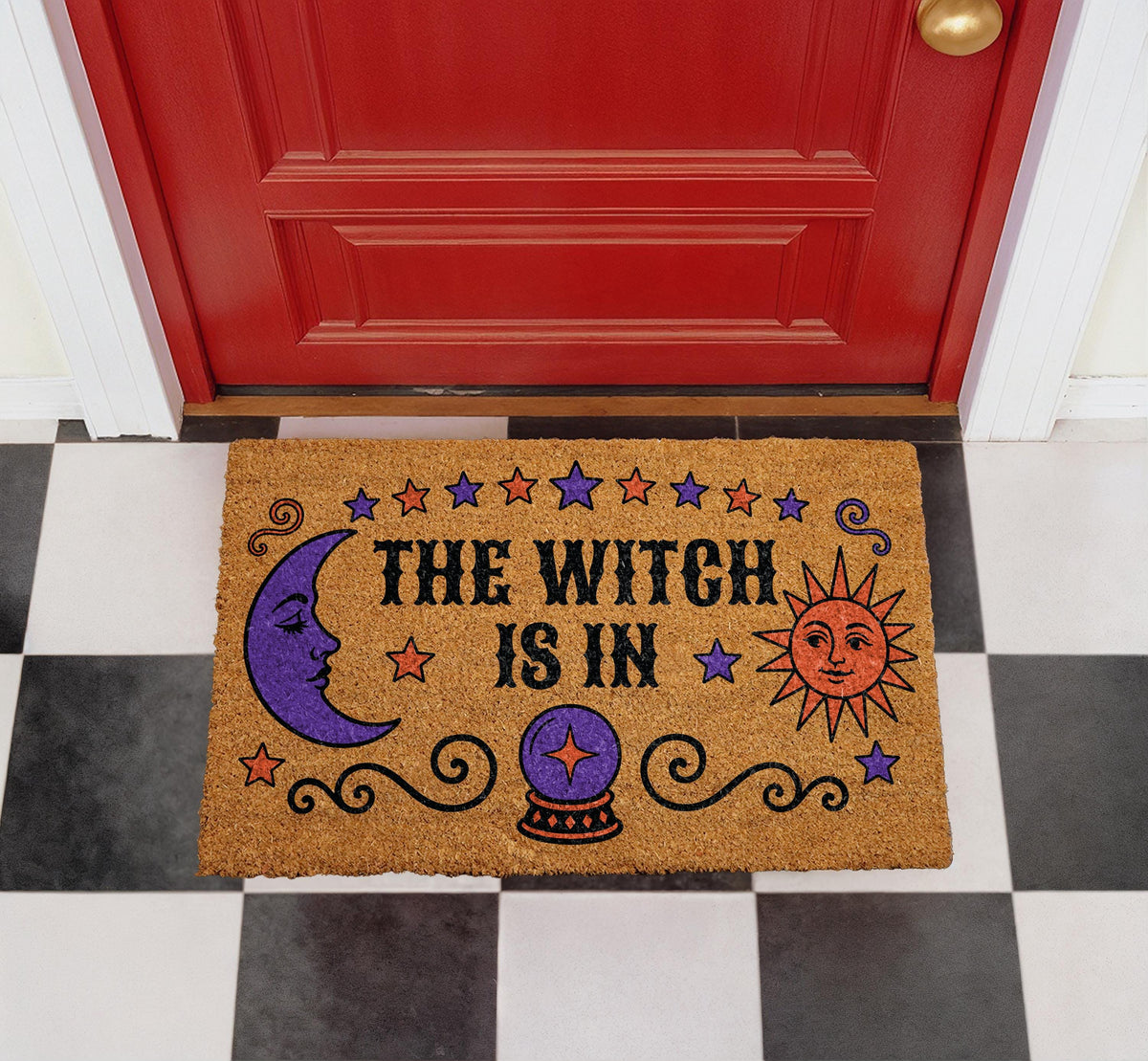The Witch Is In Halloween Doormat | Spooky Coir Welcome Mat (18x30 inches)