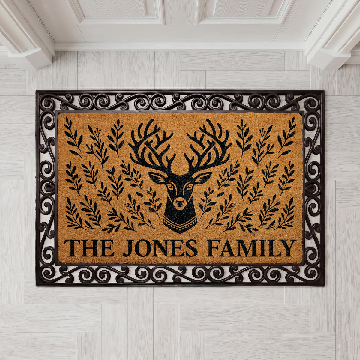 Personalized Deer and Foliage Coir Doormat