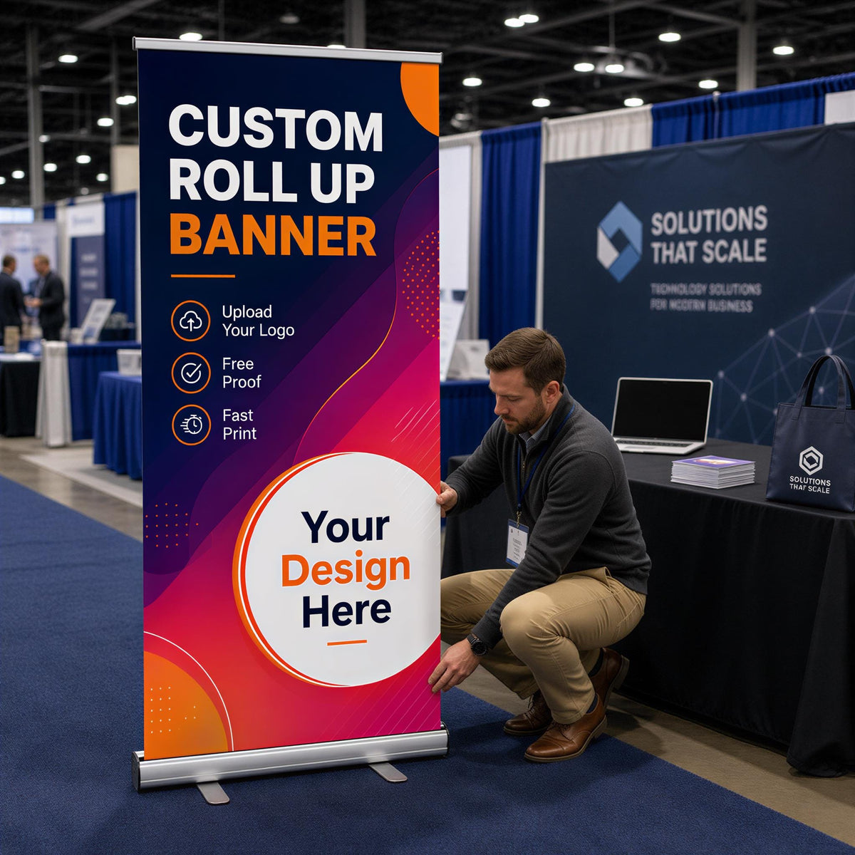 Custom Roll Up Banner, Retractable Display Stand, Trade Show Sign (33"x80")