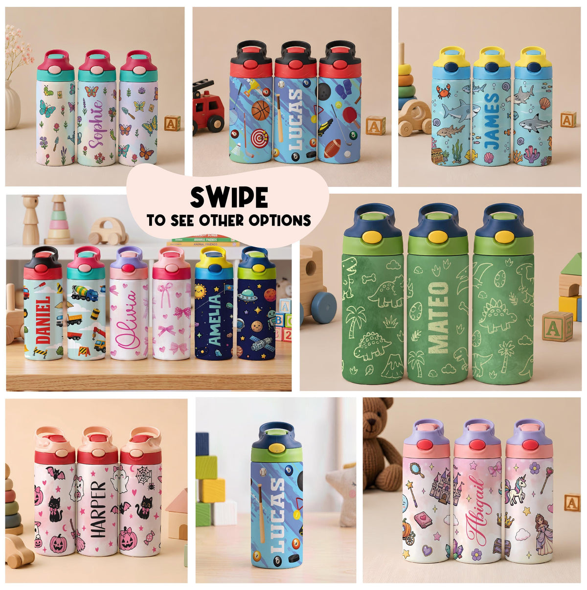 Personalized Kids Insulated Water Bottle, Custom Name Tumbler (First Day School Gift)