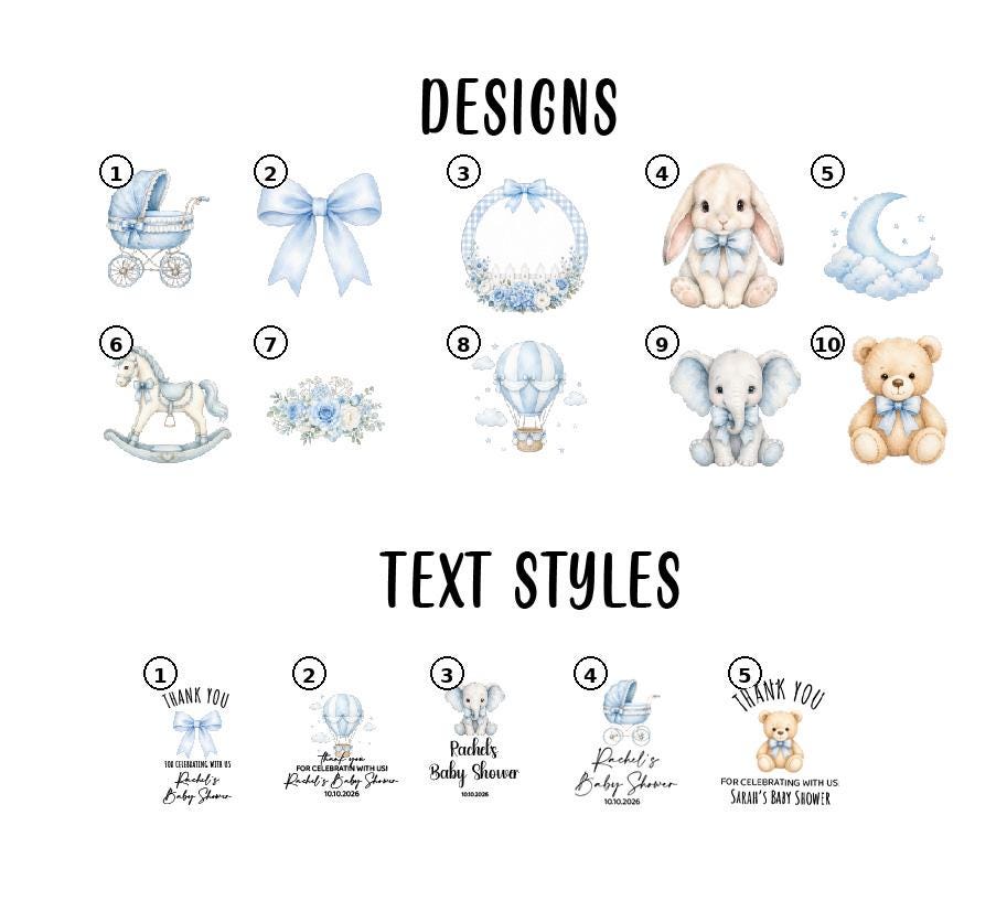 Custom Baby Shower Stickers, Blue Carriage Favor Labels, Personalized Thank You (Round)