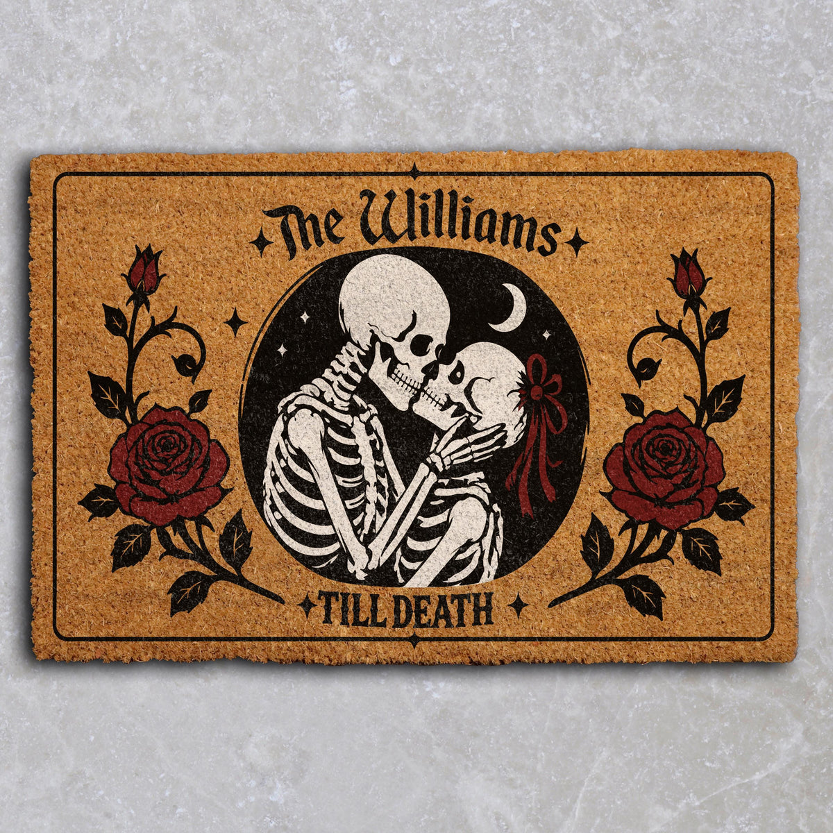 Funny Spooky Home Doormat - Gothic Skeleton Welcome Mat - Romantic Couple Door Mat - Skeleton Love Heart Entry