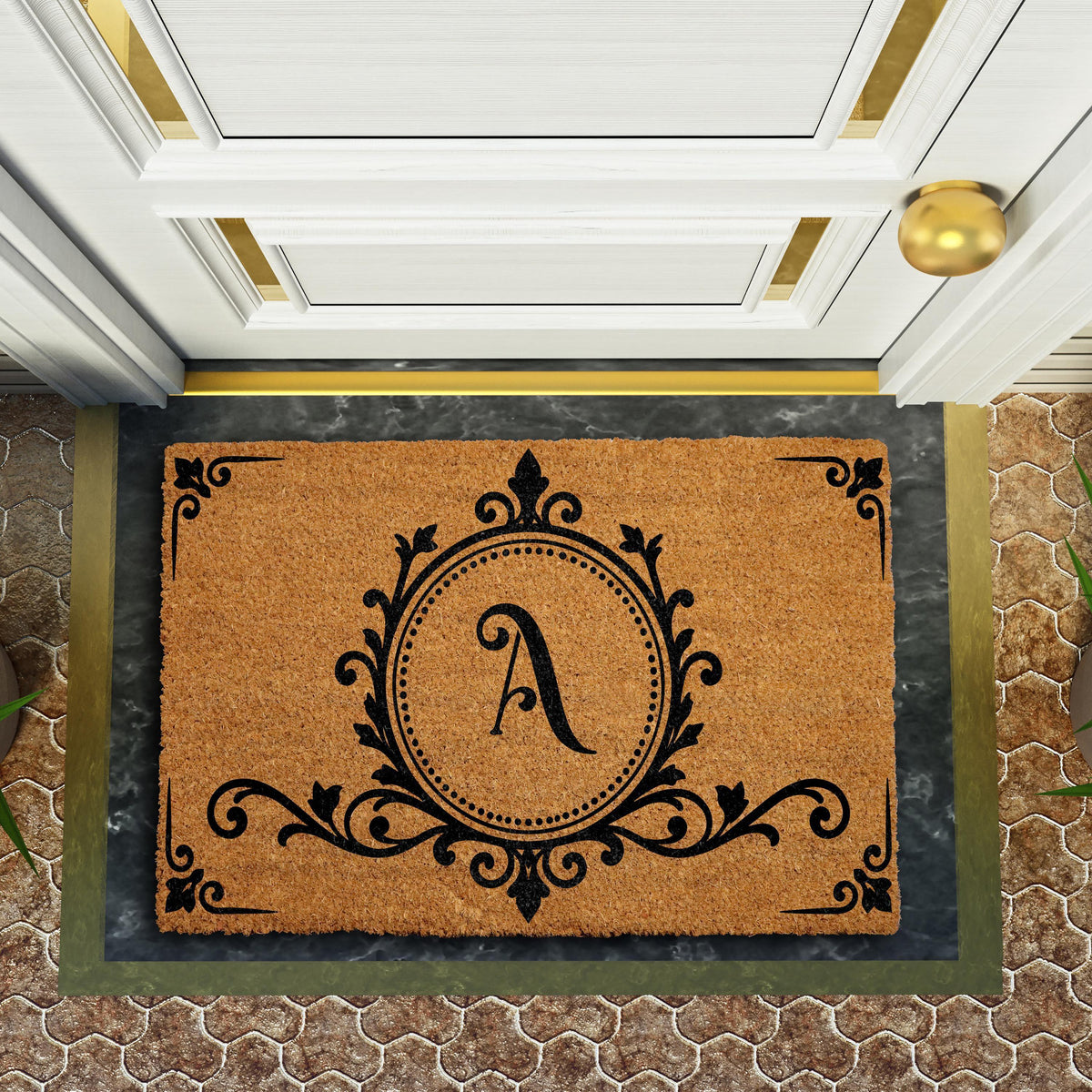 Personalized Monogram Doormat, Custom Initial Welcome Mat, Elegant Apartment Entryway Decor