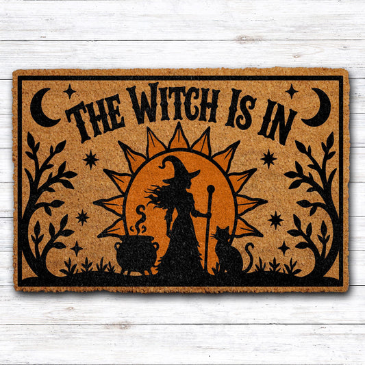 The Witch Is In Welcome mat, Girl Apartment Halloween Doormat