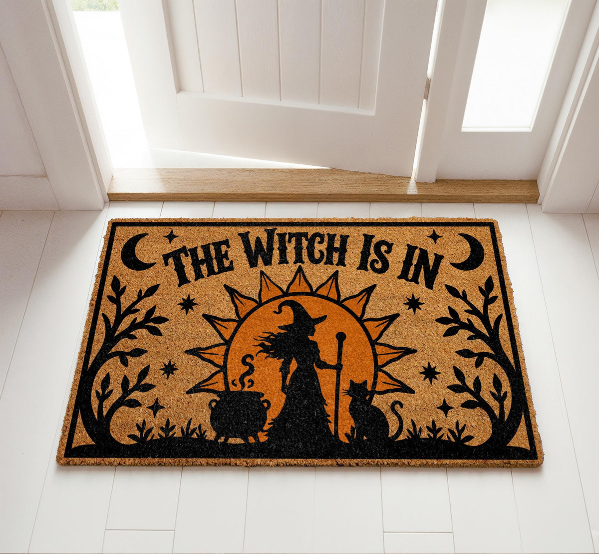 The Witch Is In Welcome mat, Girl Apartment Halloween Doormat