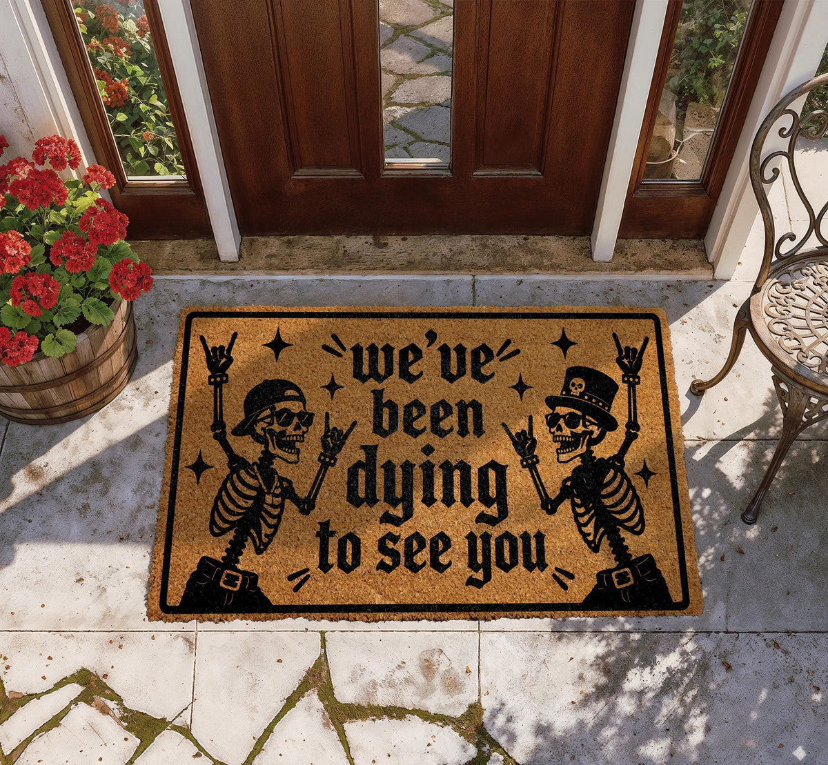 We've Been Dying to See You Doormat, Funny Trick or Treat Welcome Mat