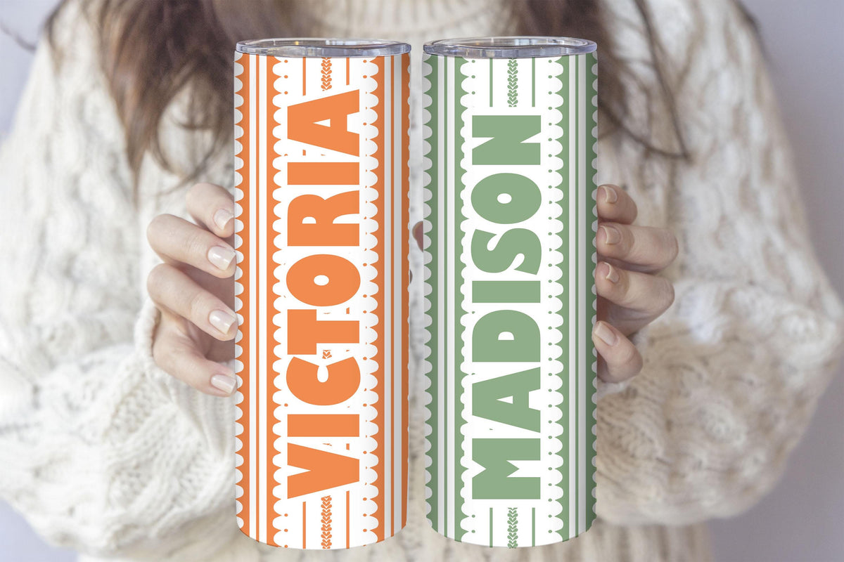 Personalized Eyelet Lace Pattern Coffee Tumbler, Custom Name Colorful Insulated Cup