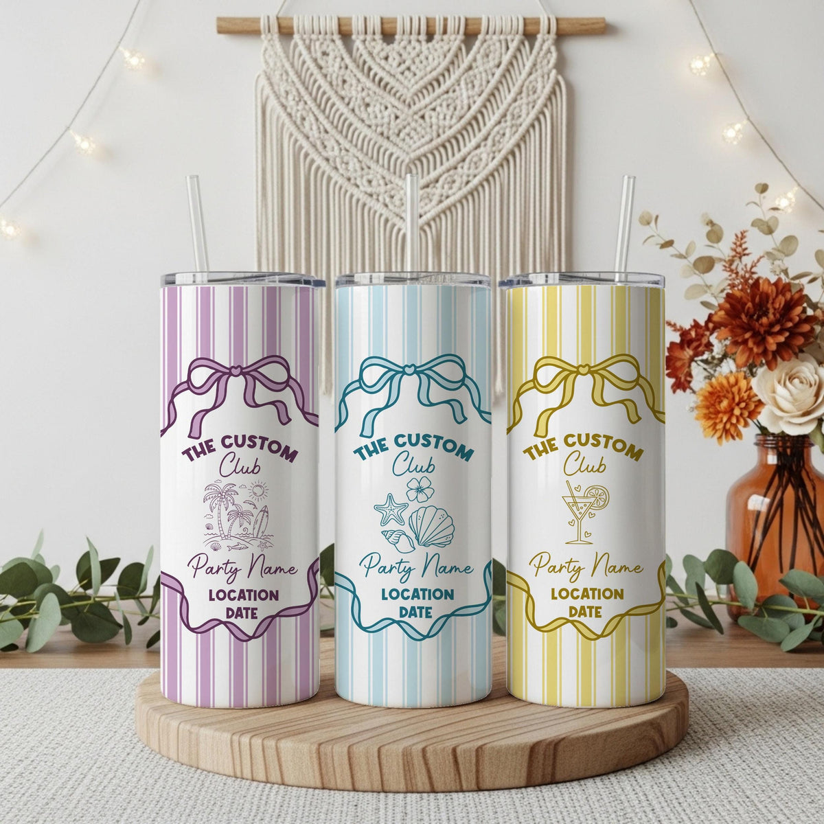Personalized Coquette Bow Girls Trip Tumbler with Straw, Custom Beach Bachelorette Party Favor