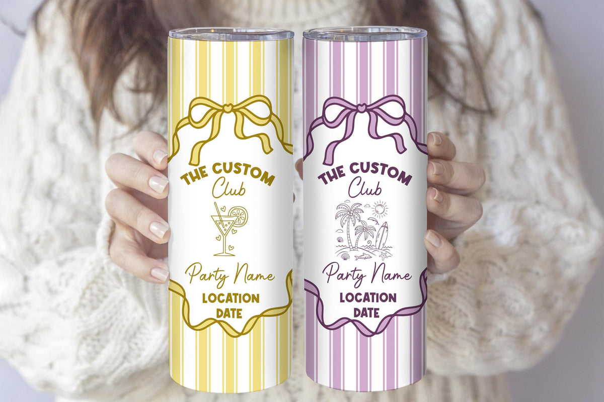 Personalized Coquette Bow Girls Trip Tumbler with Straw, Custom Beach Bachelorette Party Favor