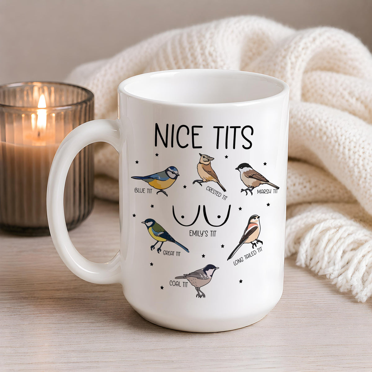Custom Name Nice Tits Coffee Mug, Funny Bird Watching Ceramic Cup