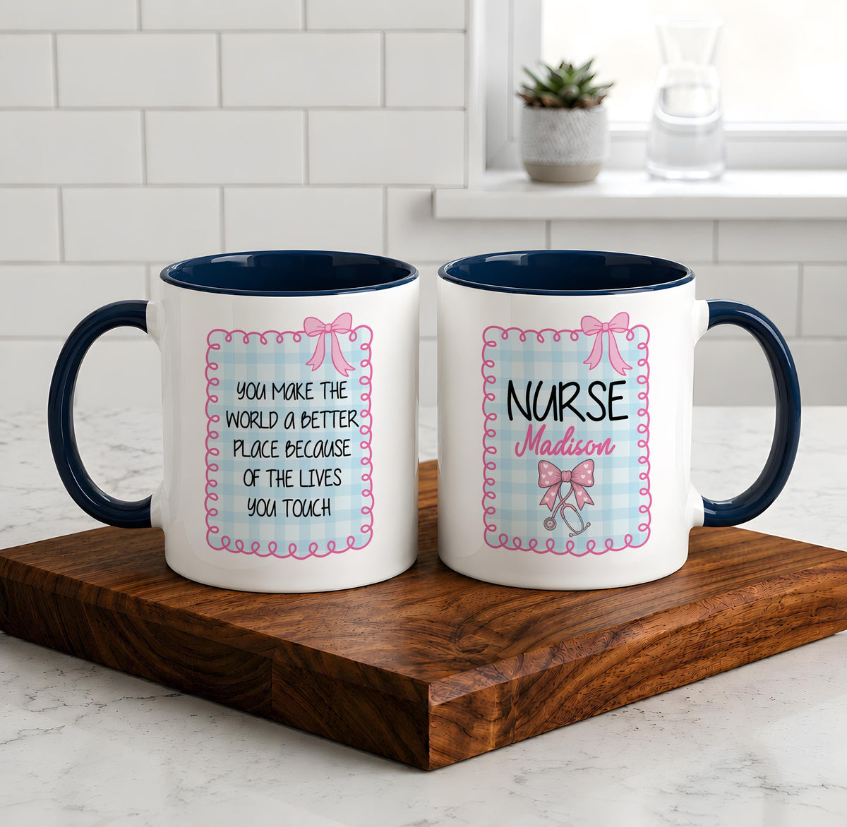 Custom Nurse Name Coffee Mug, Personalized Coquette Bow Stethoscope Ceramic Cup