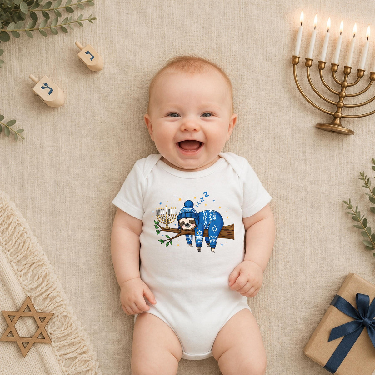 Hanukkah Sloth T-shirt, Hanukkah Baby Bodysuit, Jewish Family Christmas Gift Tee