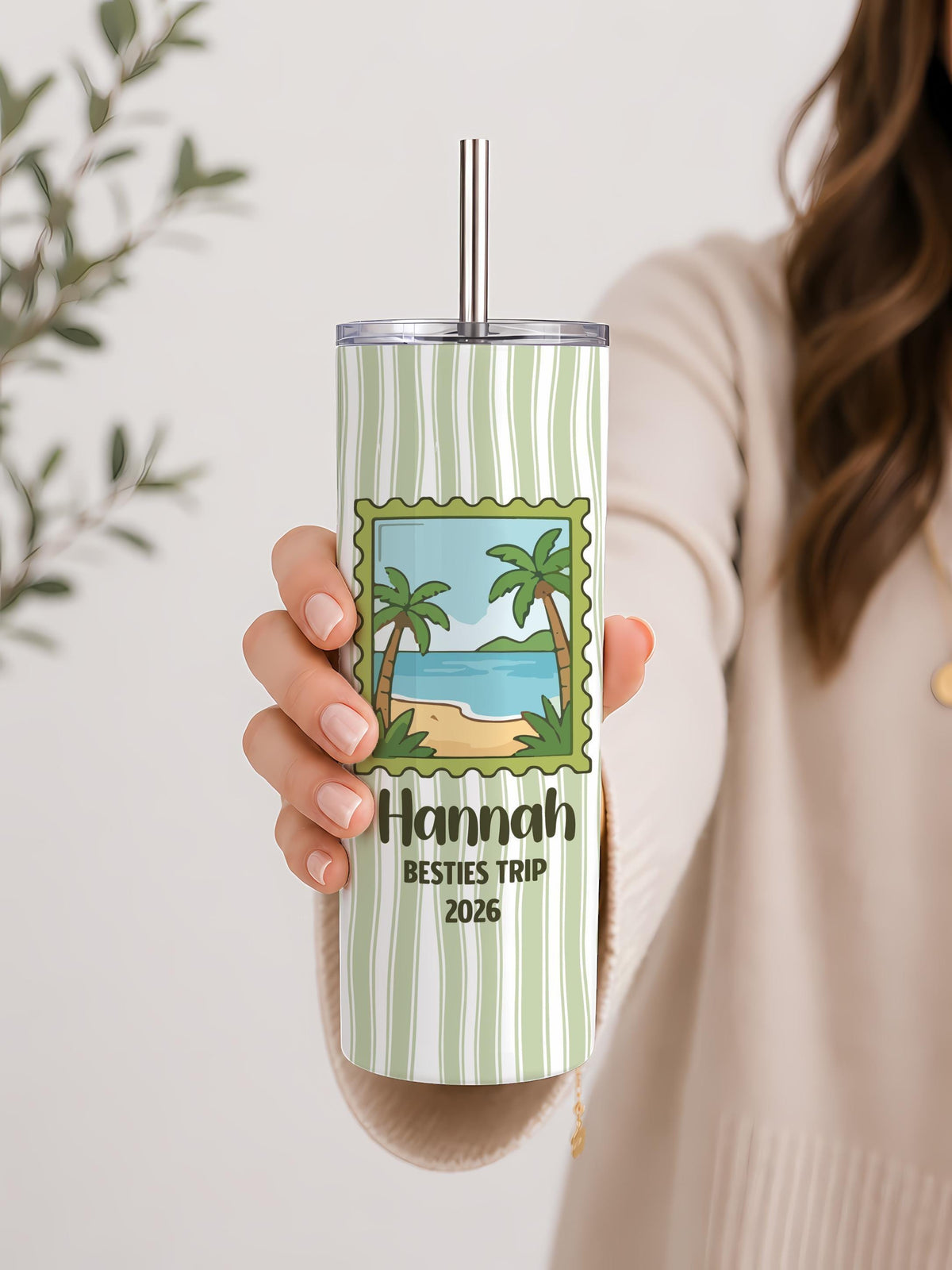 Personalized Striped Tumbler, Custom Summer Stamp, Insulated Travel Cup (20oz)