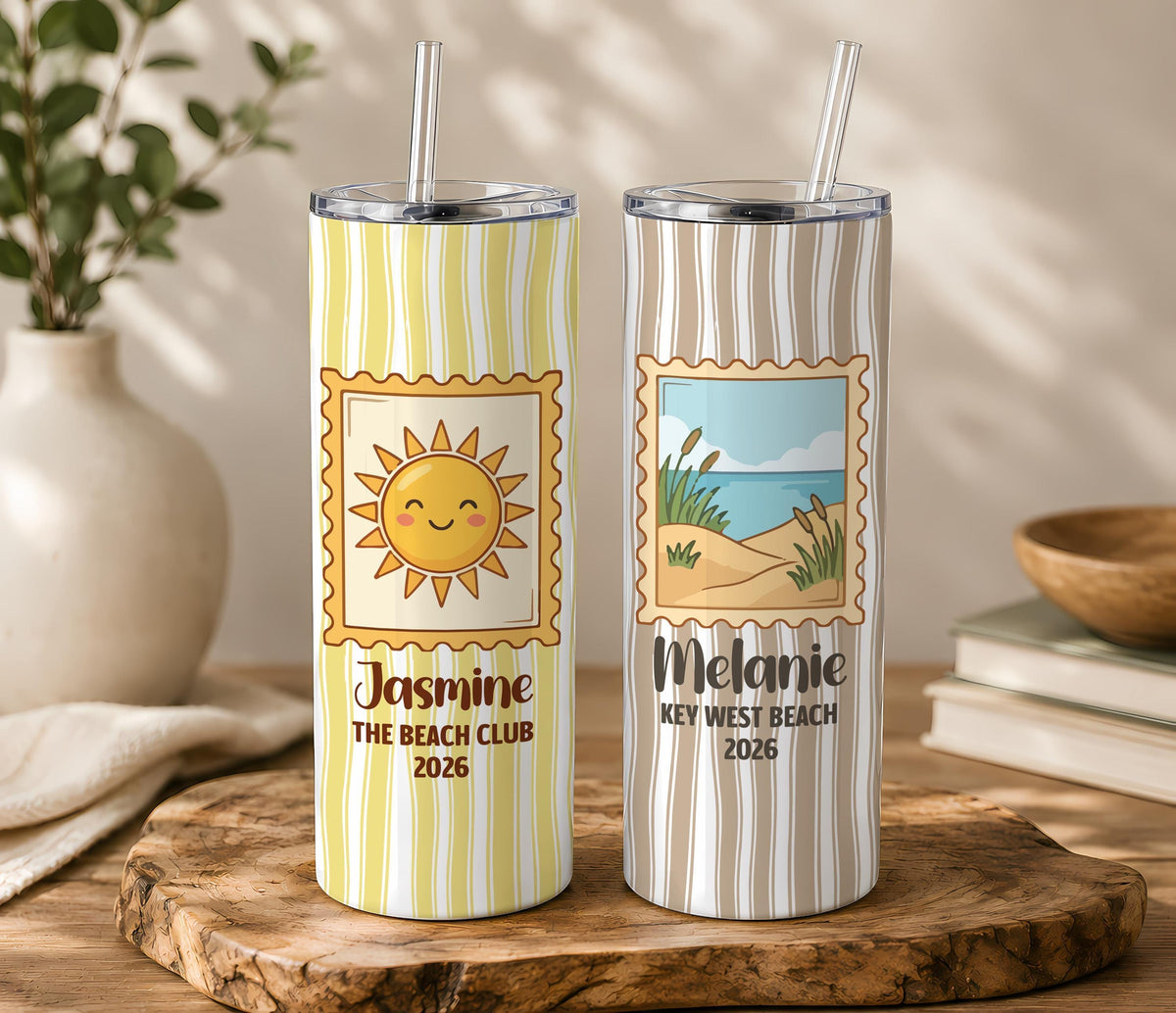 Personalized Striped Tumbler, Custom Summer Stamp, Insulated Travel Cup (20oz)
