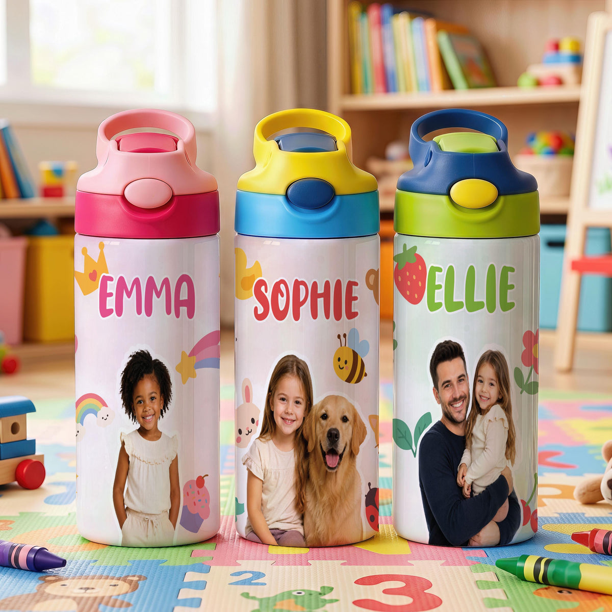 Personalized Kids Stainless Steel Tumbler with Straw, Custom Photo Cup (12oz)