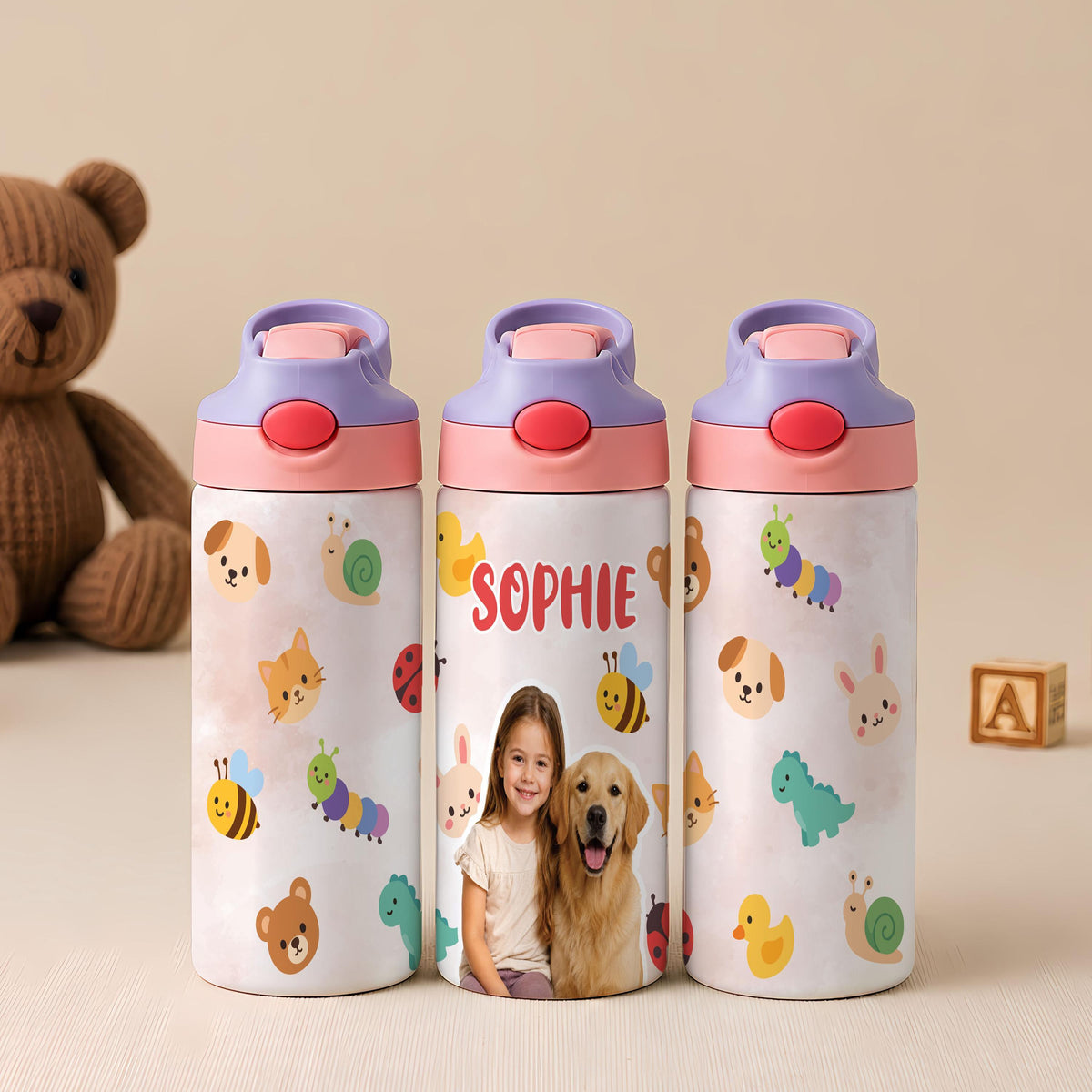 Personalized Kids Stainless Steel Tumbler with Straw, Custom Photo Cup (12oz)