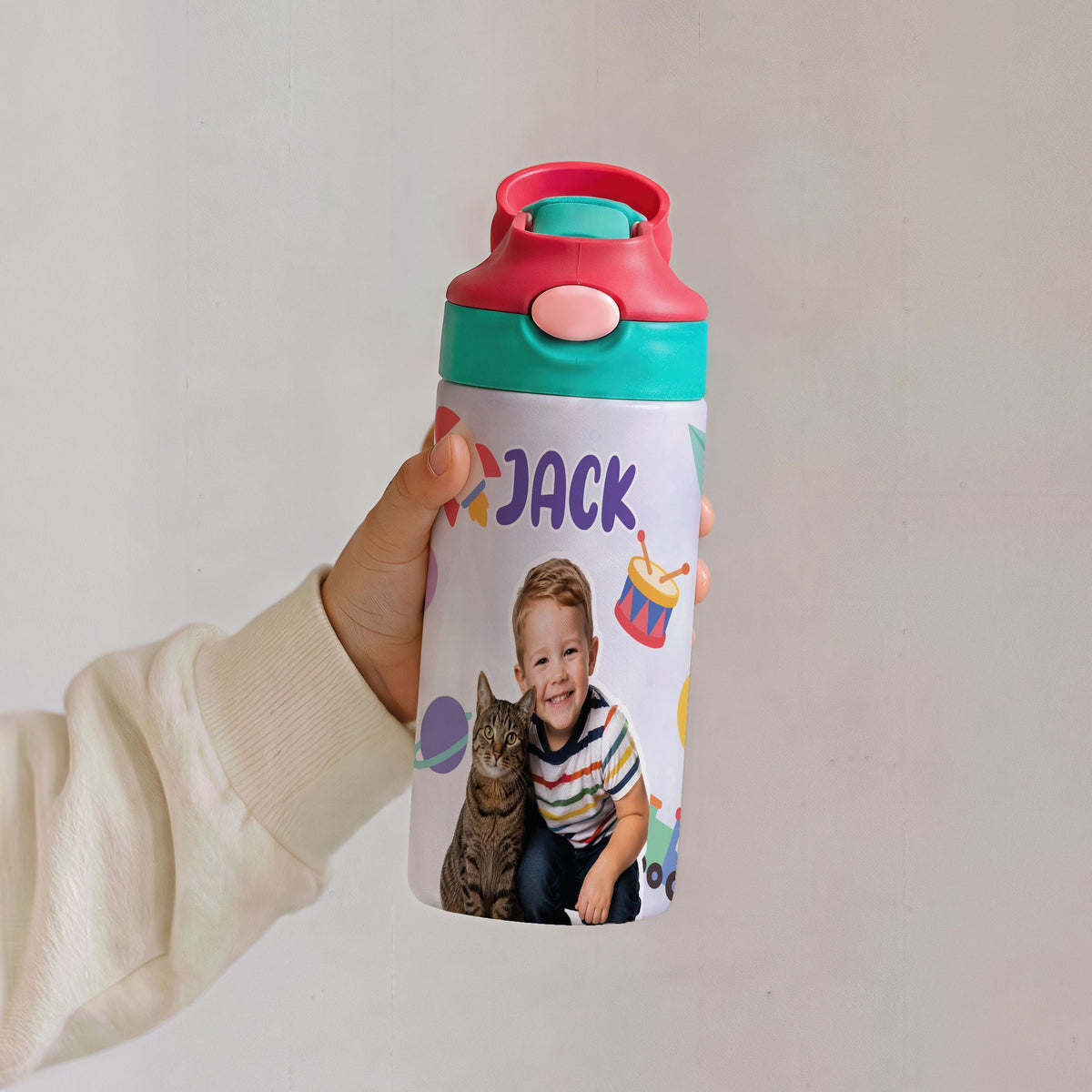 Personalized Kids Stainless Steel Tumbler with Straw, Custom Photo Cup (12oz)