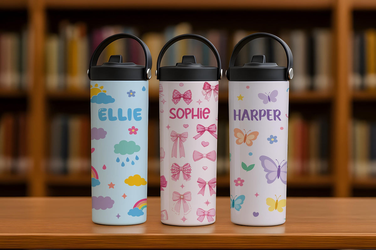 Personalized Kids Water Bottle with Straw, Construction Dinosaur Shark Toddler Tumbler