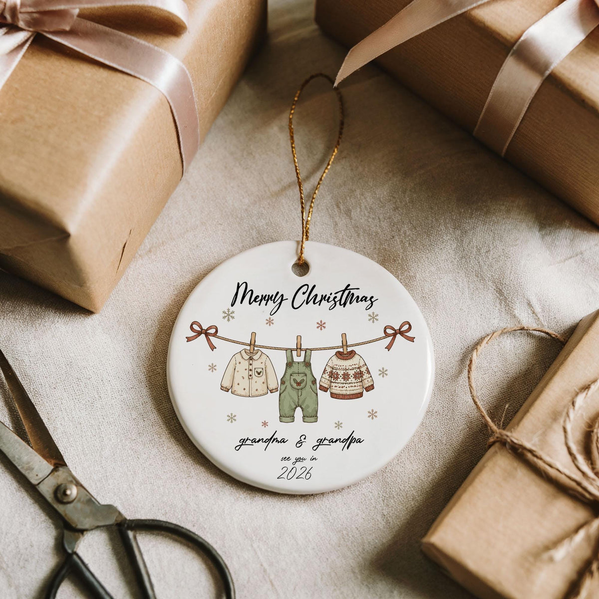 Custom Baby Announcement Christmas Ornament, Personalized Grandma Grandpa Reveal Gift