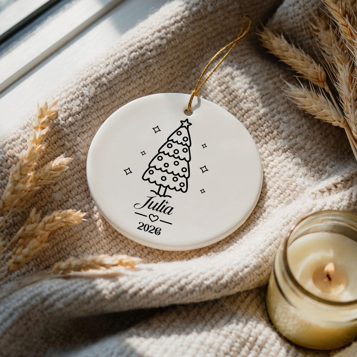 Personalized 2026 Christmas Tree Ornament, Custom Name Modern Minimalist Holiday Keepsake